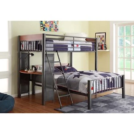 Contemporary Twin Over Full Loft Bed w/ Desk